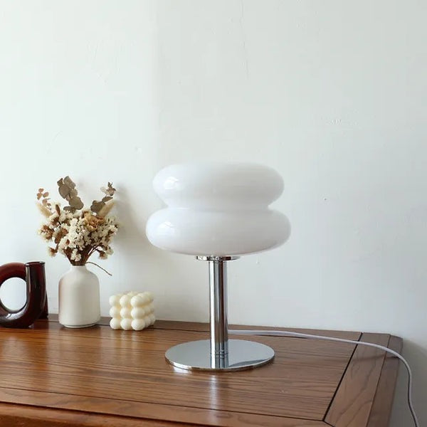 White Glass French Macaron Mid Century Modern Lamp